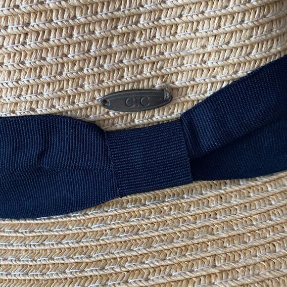 New C C Creation Floppy Paper Straw Hat Embroidered Hello Sunshine - Picture 3 of 6